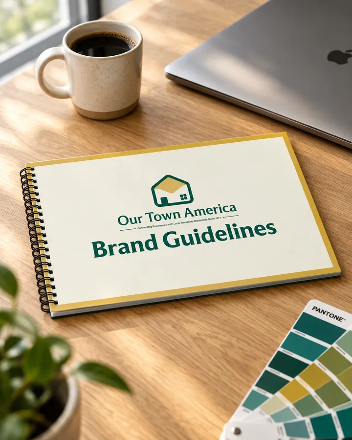 A printed brand guidelines booklet on a desk