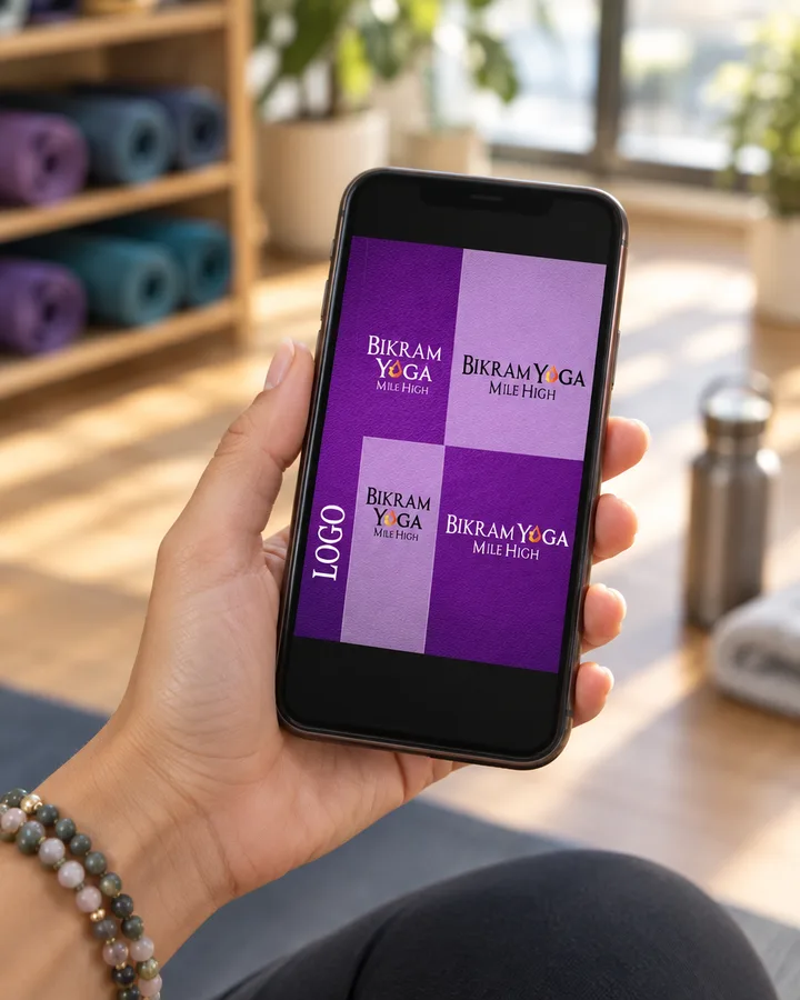 A yoga studio social post on a phone